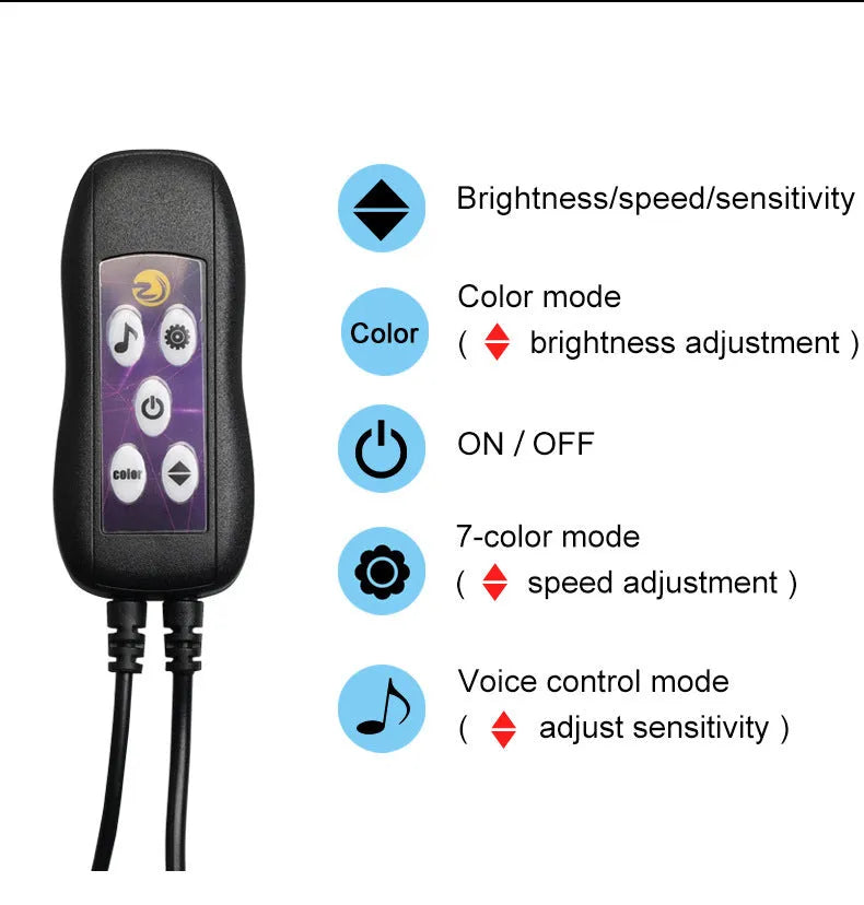 Car interior USB LED atmosphere light with colour-changing function installed along centre console