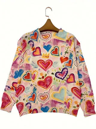 Loose-fit digital printed top with lapel collar available in sizes S through 5XL