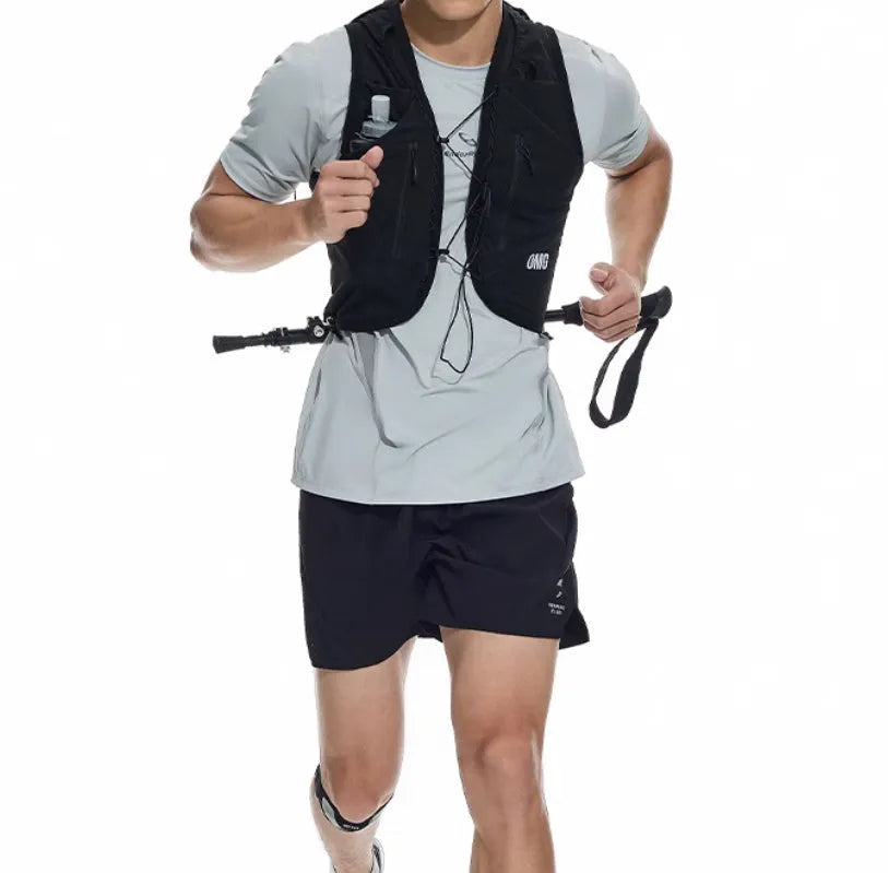Men's black four-point stretch running shorts with laser punch stitching detail
