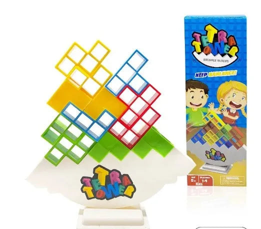 Plastic balance stacking board game with colourful blocks, chassis and base for kids and adults