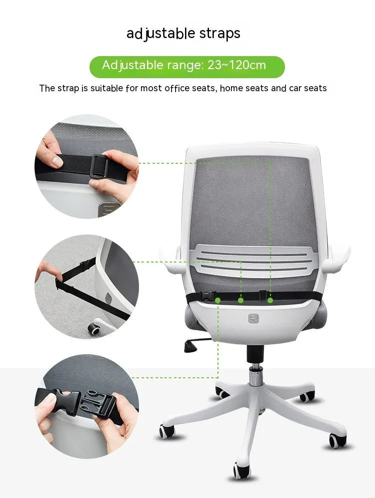 Memory foam car cushion with adjustable strap in regular size on office chair