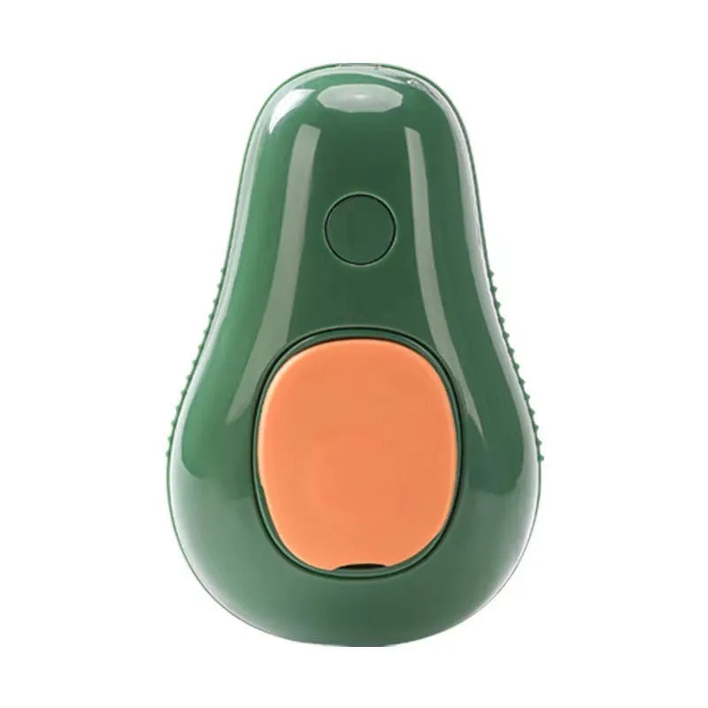 Avocado-themed pet grooming brush with spray function and massage bristles