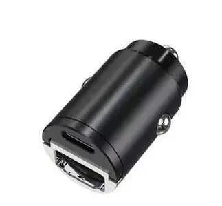 Black car cigarette lighter charger with dual USB ports for vehicle device charging
