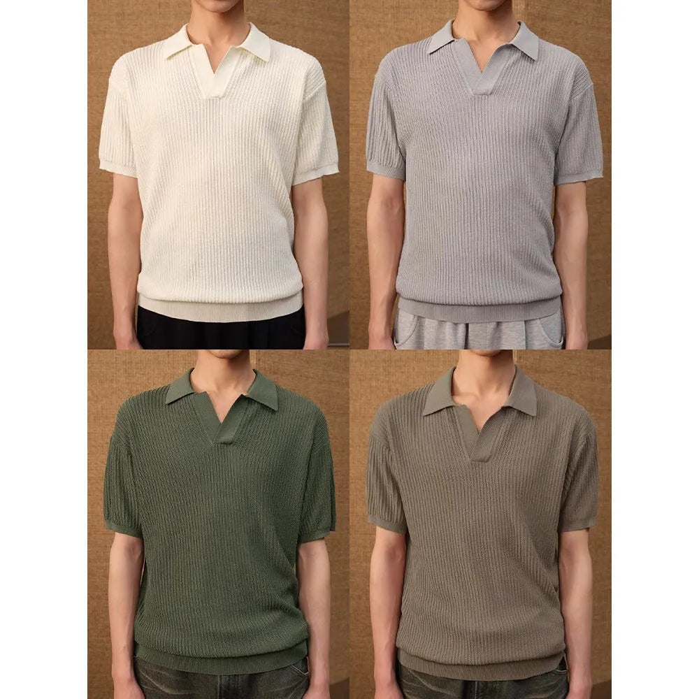 Creamy-white business polo shirt with loose fit and short sleeves for summer wear.