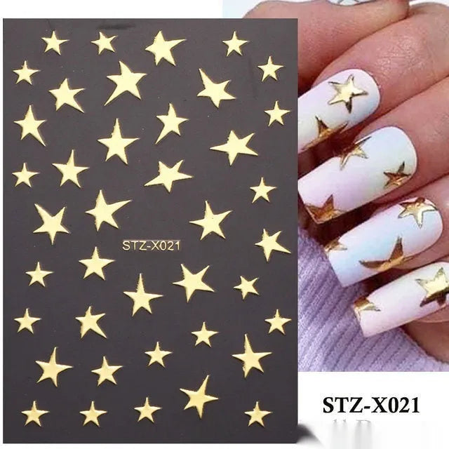 Sheet of black and silver stripe nail art stickers from a cartoon series for DIY manicures.