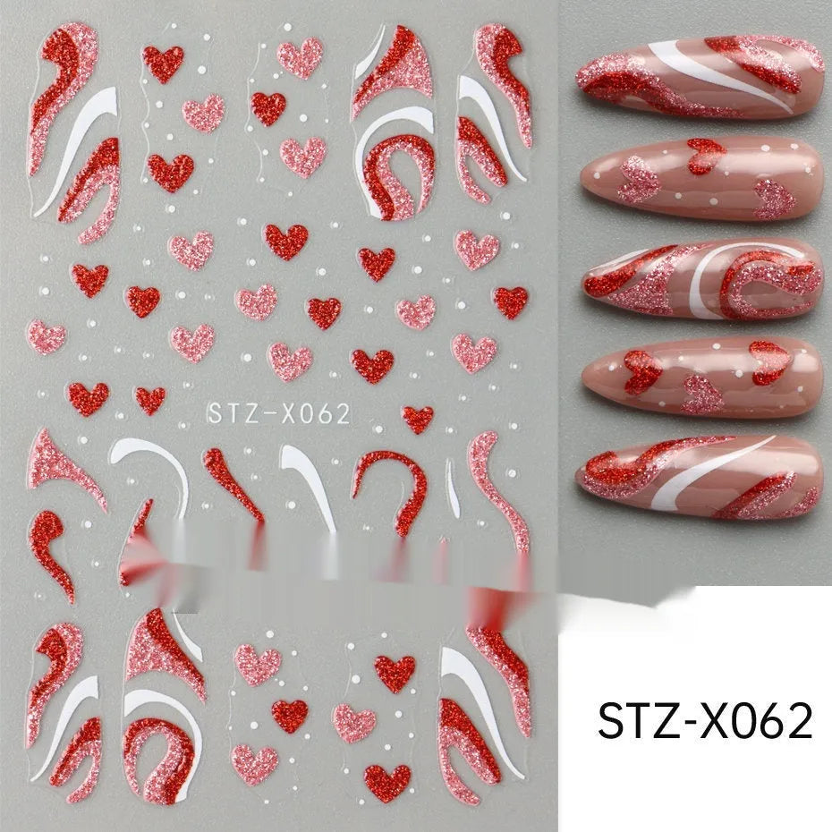 Sheet of black and silver stripe nail art stickers from a cartoon series for DIY manicures.