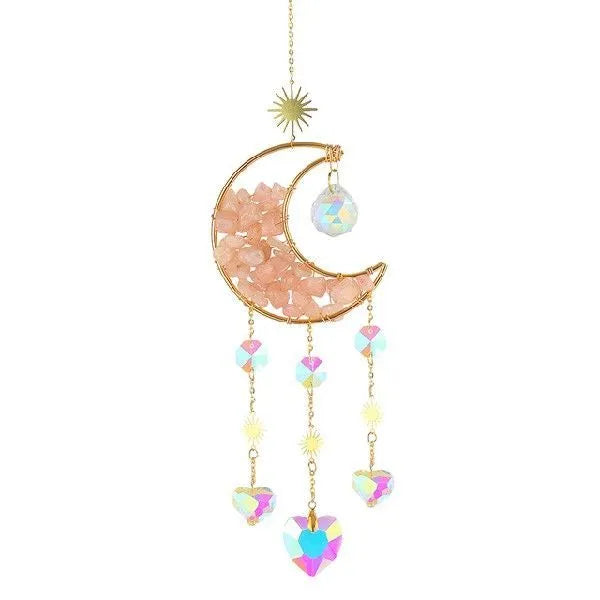 Crystal moon car pendant hanging from rear view mirror with 42cm length and 10cm diameter
