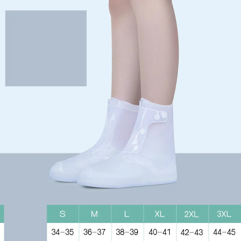 White PVC high top waterproof shoe covers reusable for indoor cleaning and outdoor rainy day protection