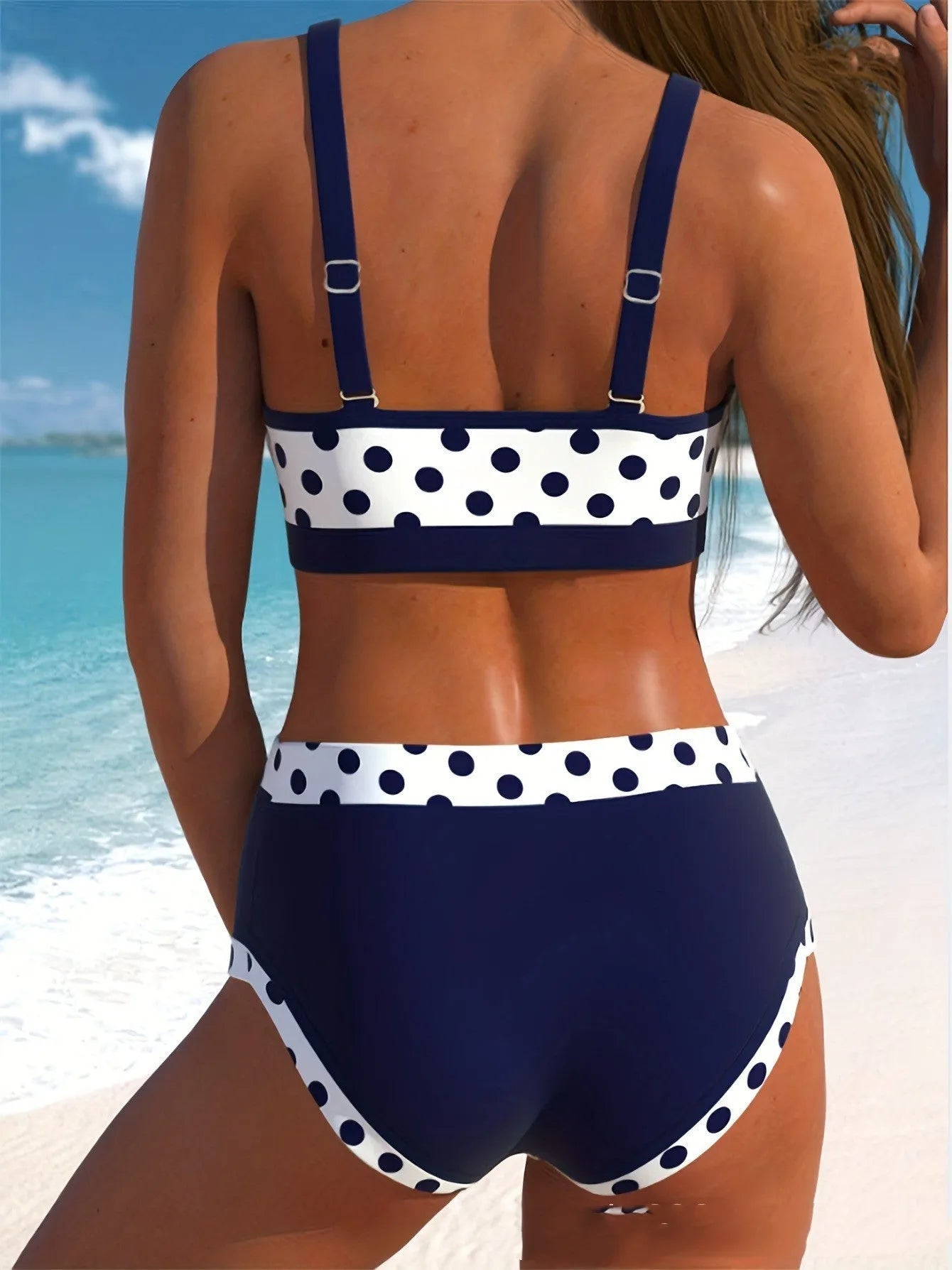 Men's multicolour small polka dot swim briefs in brief-style cut on size chart