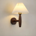 American retro style wooden wall lamp with fabric shade in walnut finish