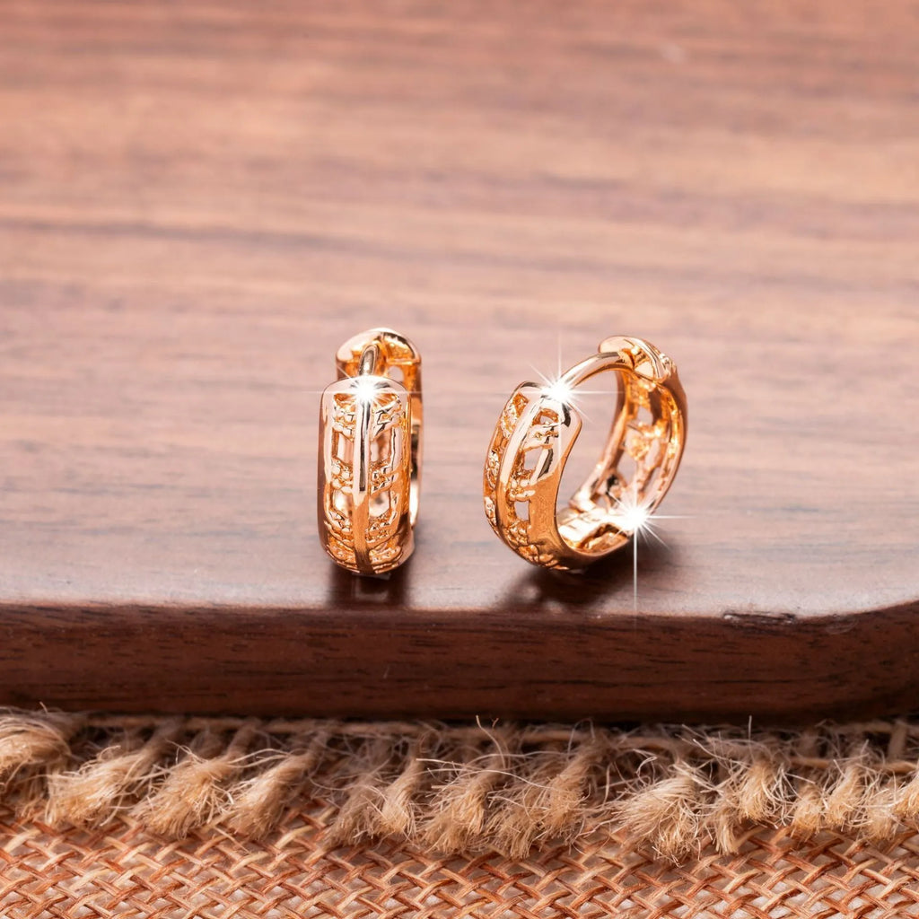 Rose gold hollowed out leaf and heart shape copper earrings for women