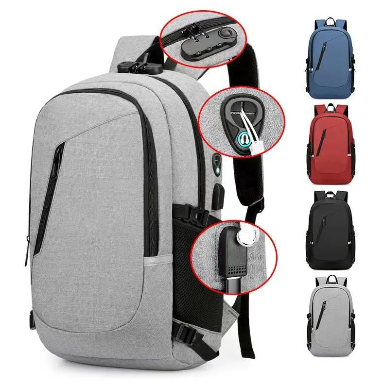 Street-style Oxford cloth backpack in blue colour showing front view with straps