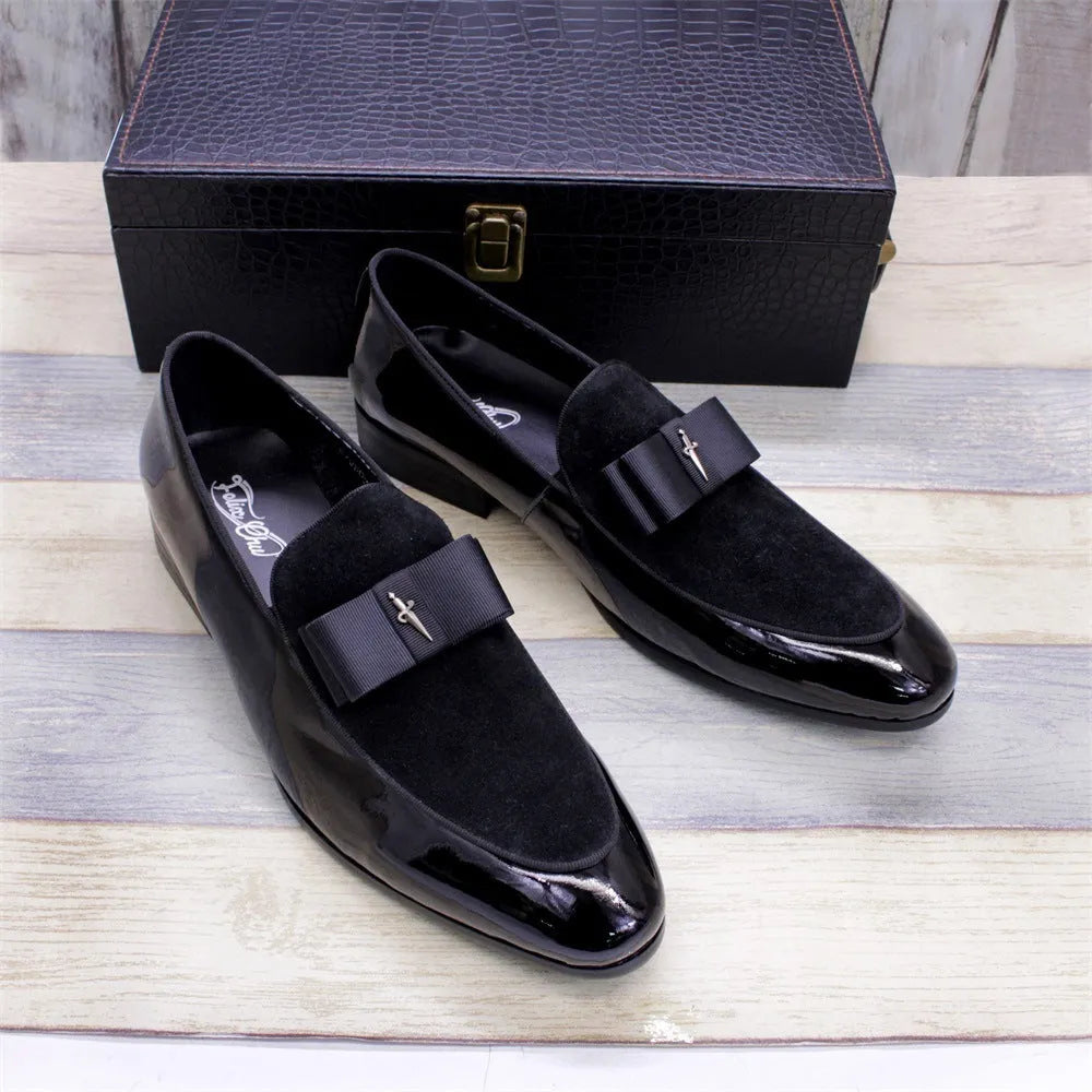 Men's matte patent leather shoes with tassel detail in European style