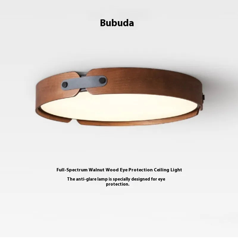 Japanese style walnut bedroom ceiling lamp with wooden shade and PMMA lampshade