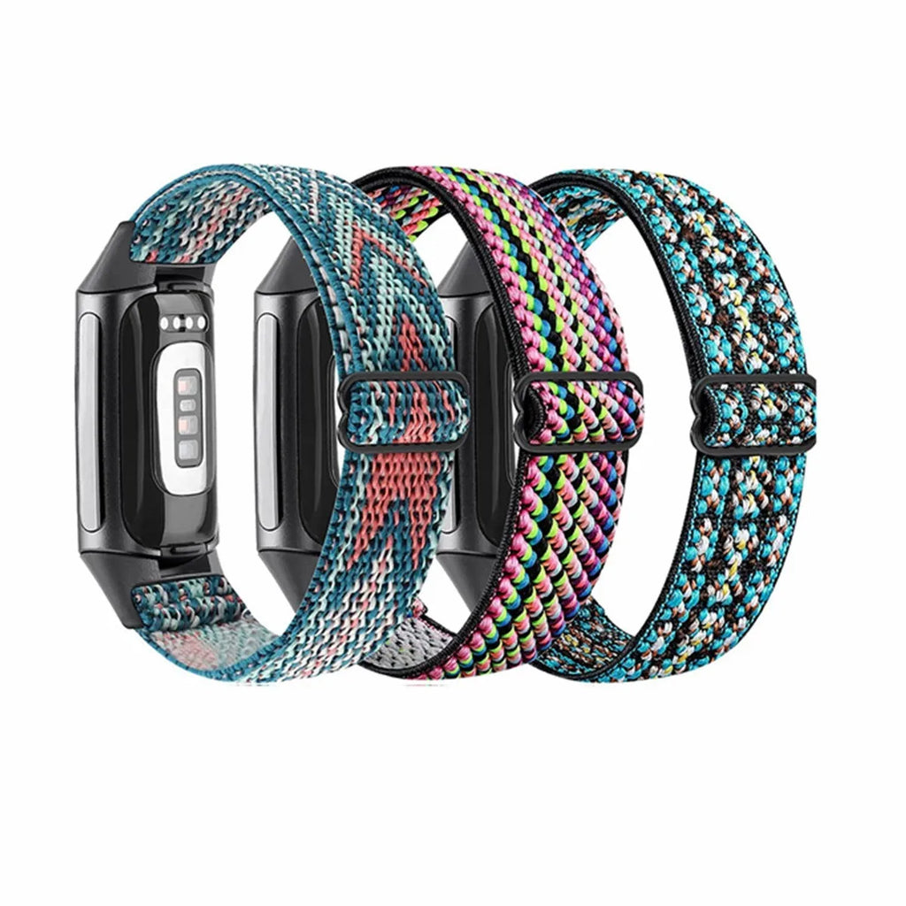Nylon elastic strap with metal toe cap for Fitbit Charge 3/4/5/6, black colour, simple design