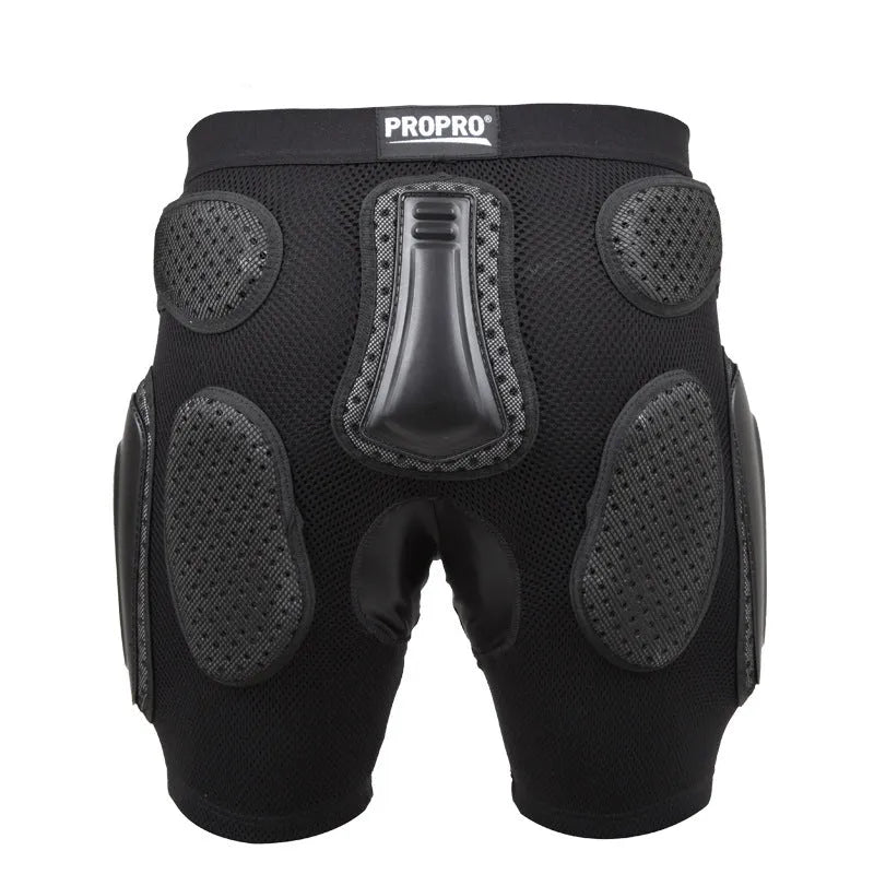 Black cycling hip protection pants for sports safety, shown in size L