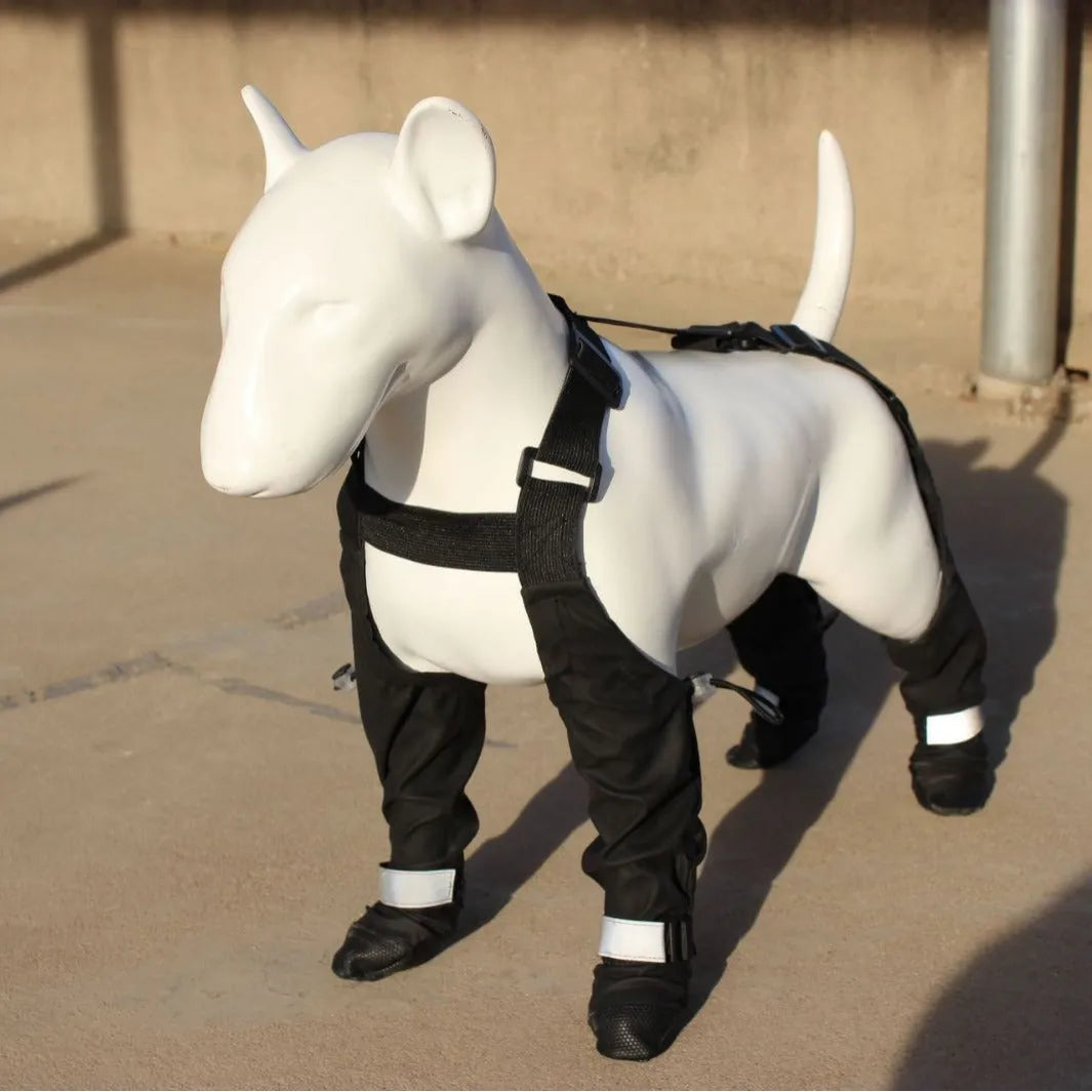Black waterproof non-slip dog shoes for paw protection in polyester material