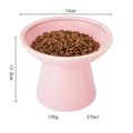 Blue ceramic elevated cat food bowl with wide shallow design next to a matching water bowl.