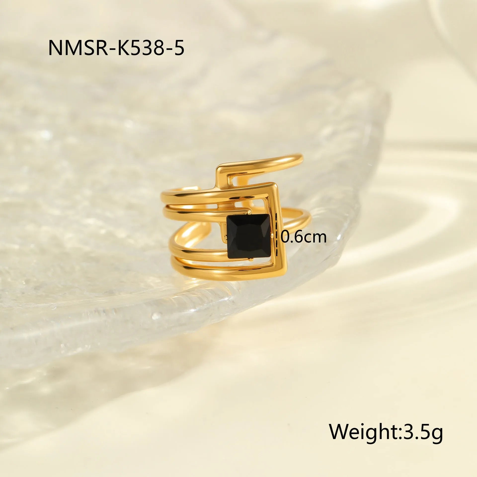 Geometric stainless steel ring for women with zircon detail and open adjustable design.
