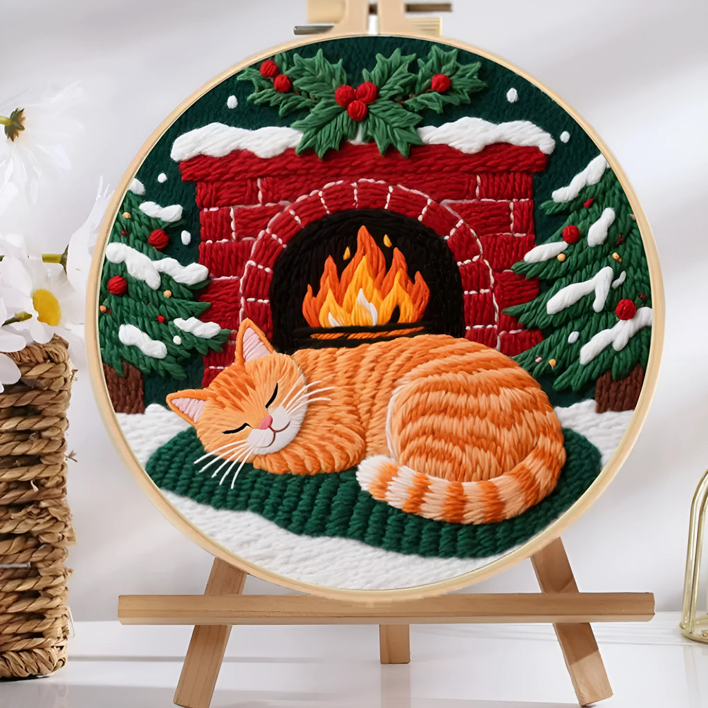 Embroidery material package with cotton linen fabric, autumn fruit pattern, and imitation bamboo frame