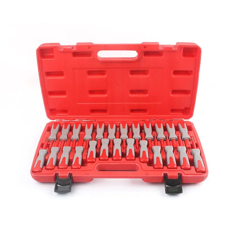 25-piece car terminal harness removal tool set with removal needles and pull-out keys in organiser tray