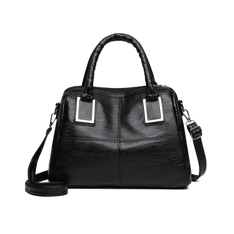 Women's large capacity shoulder bag in horizontal square shape with internal phone pocket and document compartment