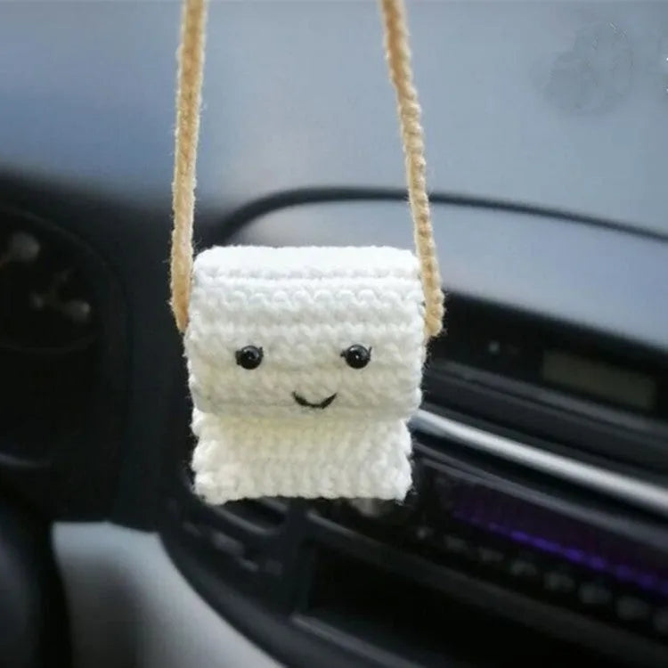 Plush hand-woven car hanging ornament with Halloween cartoon design on polyester fabric