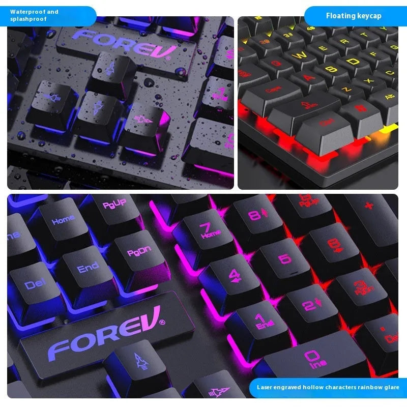 Black gaming keyboard and mouse bundle with backlit keys on 37.5cm keyboard