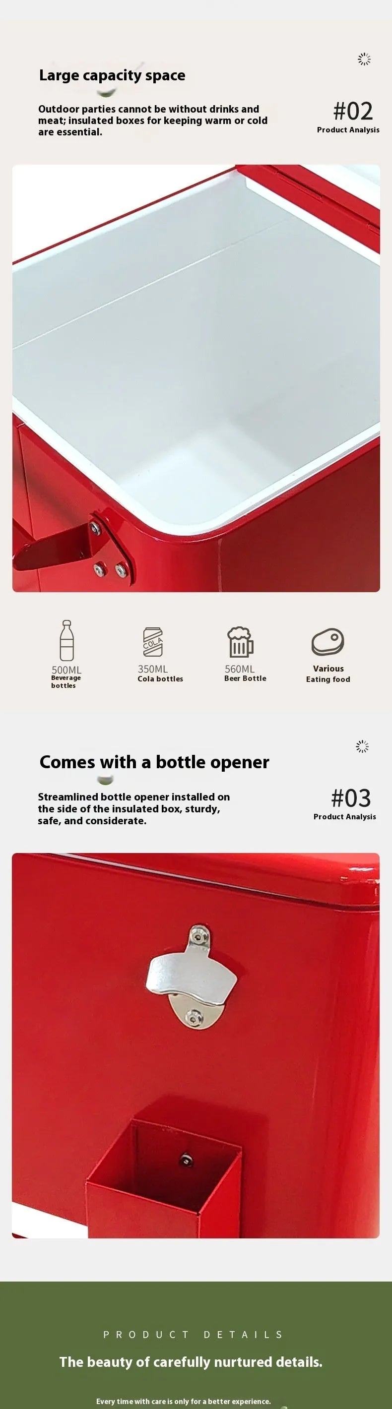 Red outdoor metal insulated trolley with 750ml capacity for beverage temperature control during picnics