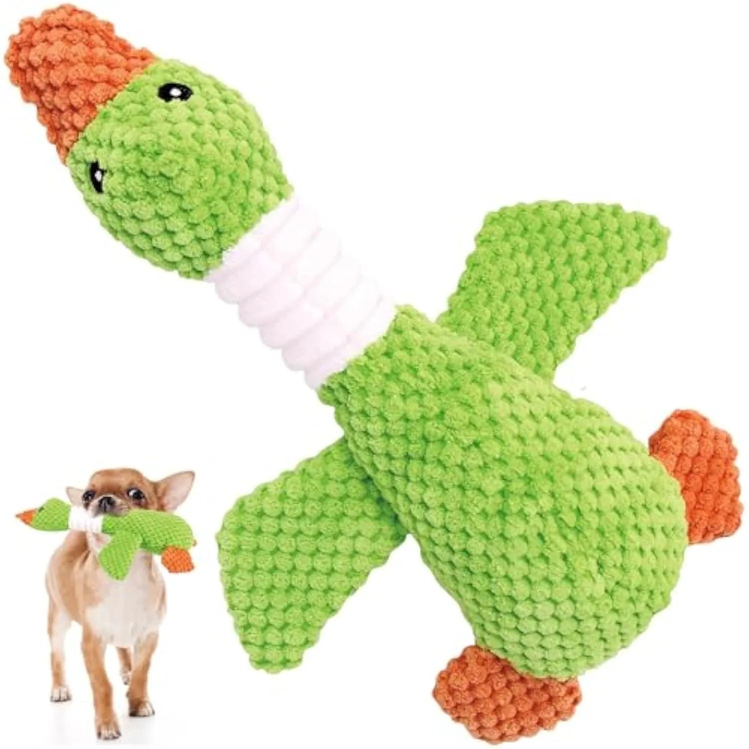 Blue durable dog plush duck toy with squeakers for large breed dogs