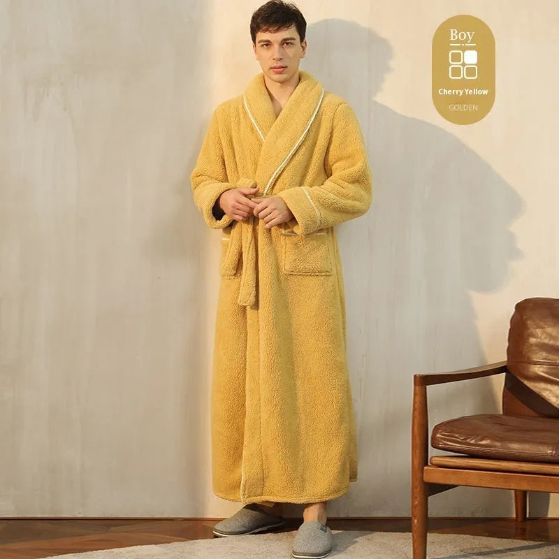 Thickened winter couple's bathrobe in Angola red flannel with European style cut and plus size options
