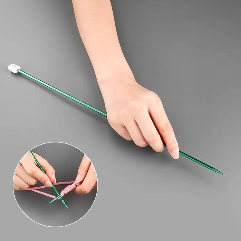 Set of lengthened crochet hooks in various sizes from 2.0mm to 10.0mm, each with a protective end cap.