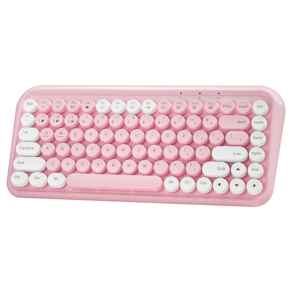 Pink Bluetooth wireless keyboard with 84 keys showing compact design and crater architecture switches