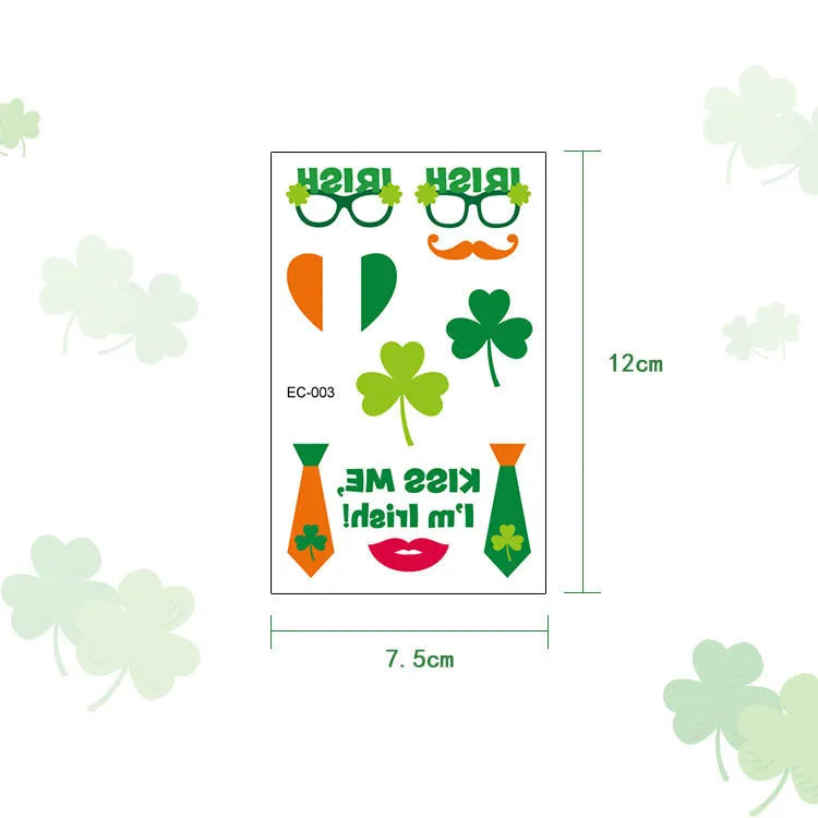 St. Patrick's Day clover design temporary tattoo sticker measuring 120×75mm