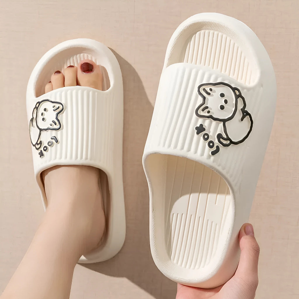 Women's cat-themed platform slides with thick EVA sole in multiple colours.