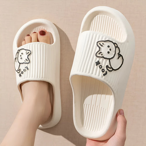 Women's cat-themed platform slides with thick EVA sole in multiple colours.