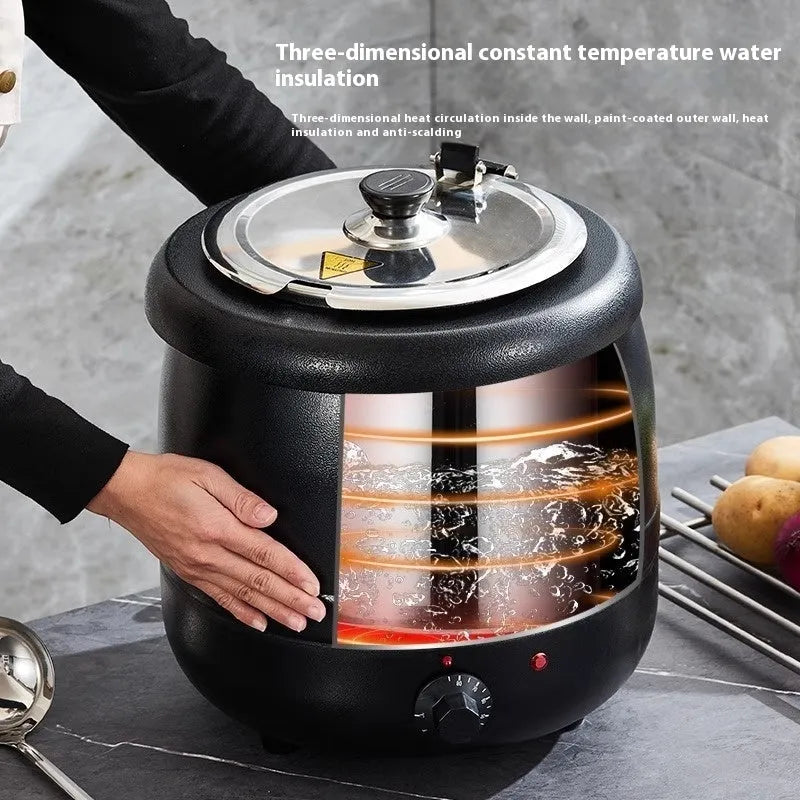10-litre stainless steel heat preservation soup pot with black steel cover for commercial kitchens