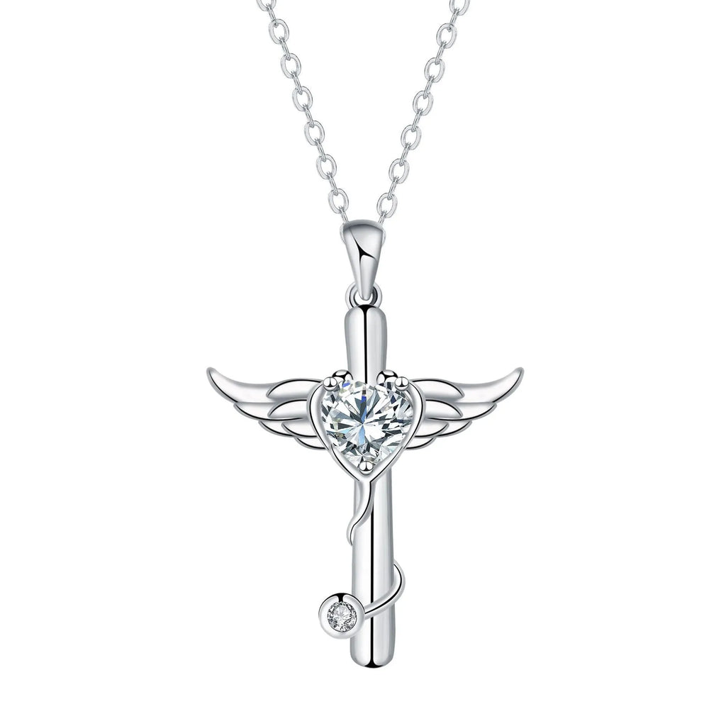 Women's winged cross stethoscope necklace in electroplated copper with personality wings design