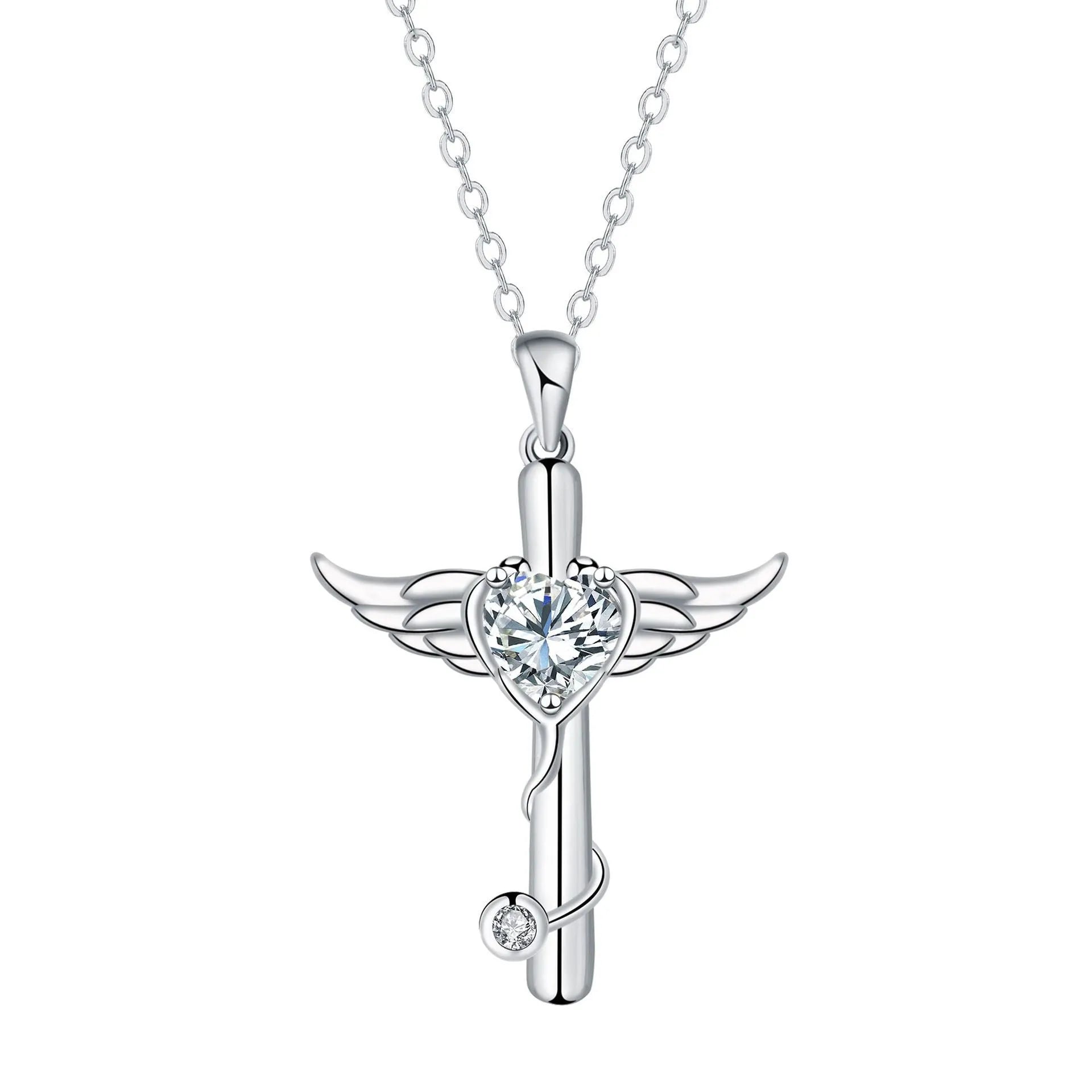 Women's winged cross stethoscope necklace in electroplated copper with personality wings design