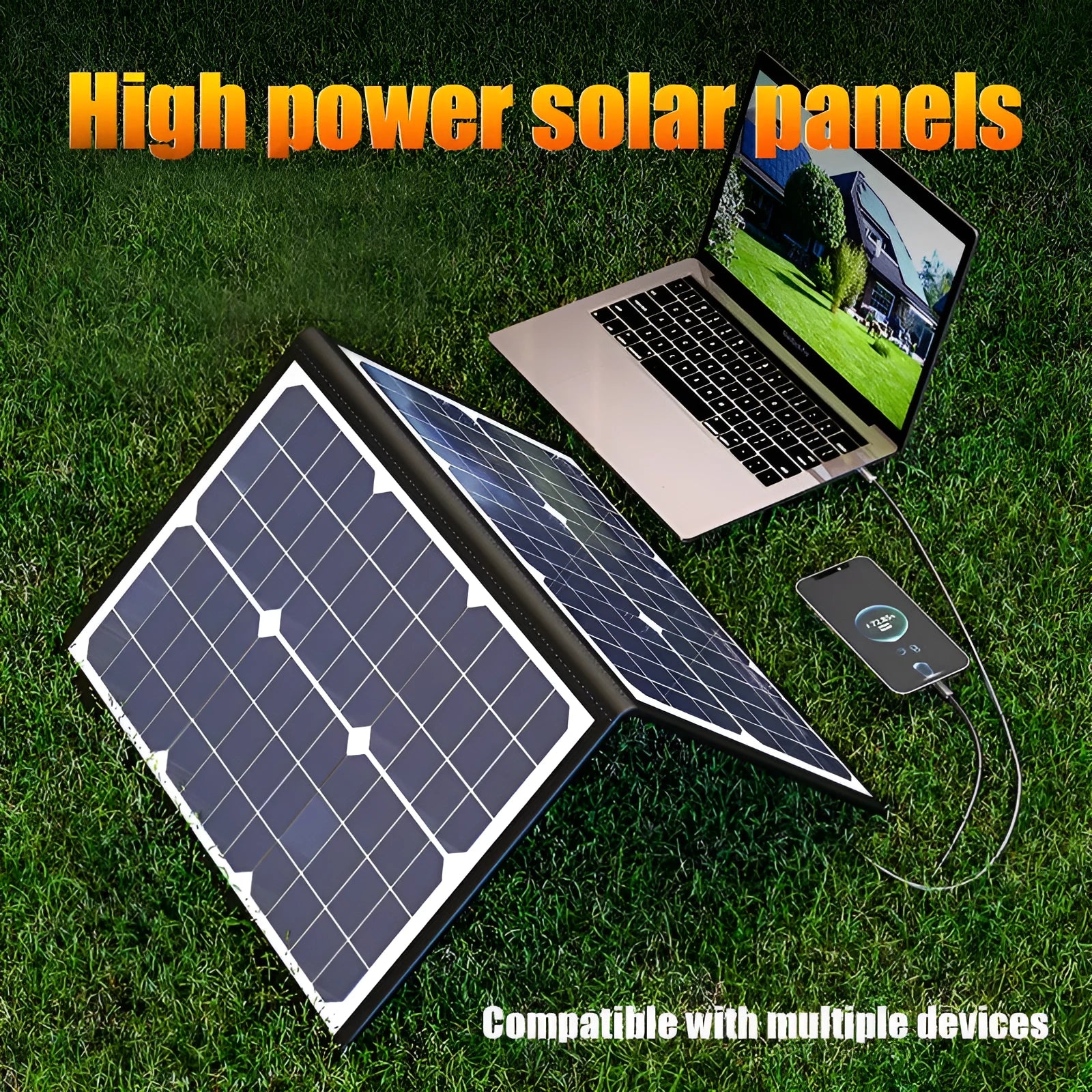 Black 40W monocrystalline solar folding bag panel shown folded to its compact size.