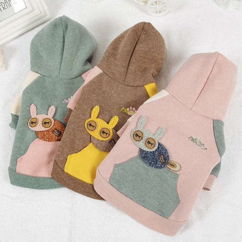 Brown cotton pet dog sweatshirt showing front design with size options from XS to 2XL
