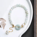 Jade green pearl bracelet with geometry shape pendant and manual processed emerald peace buckle clasp