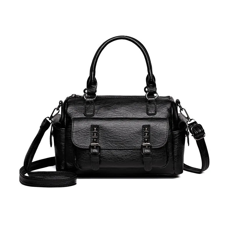 Vintage style large capacity messenger bag in horizontal square shape with contrast stitching, available in six colours