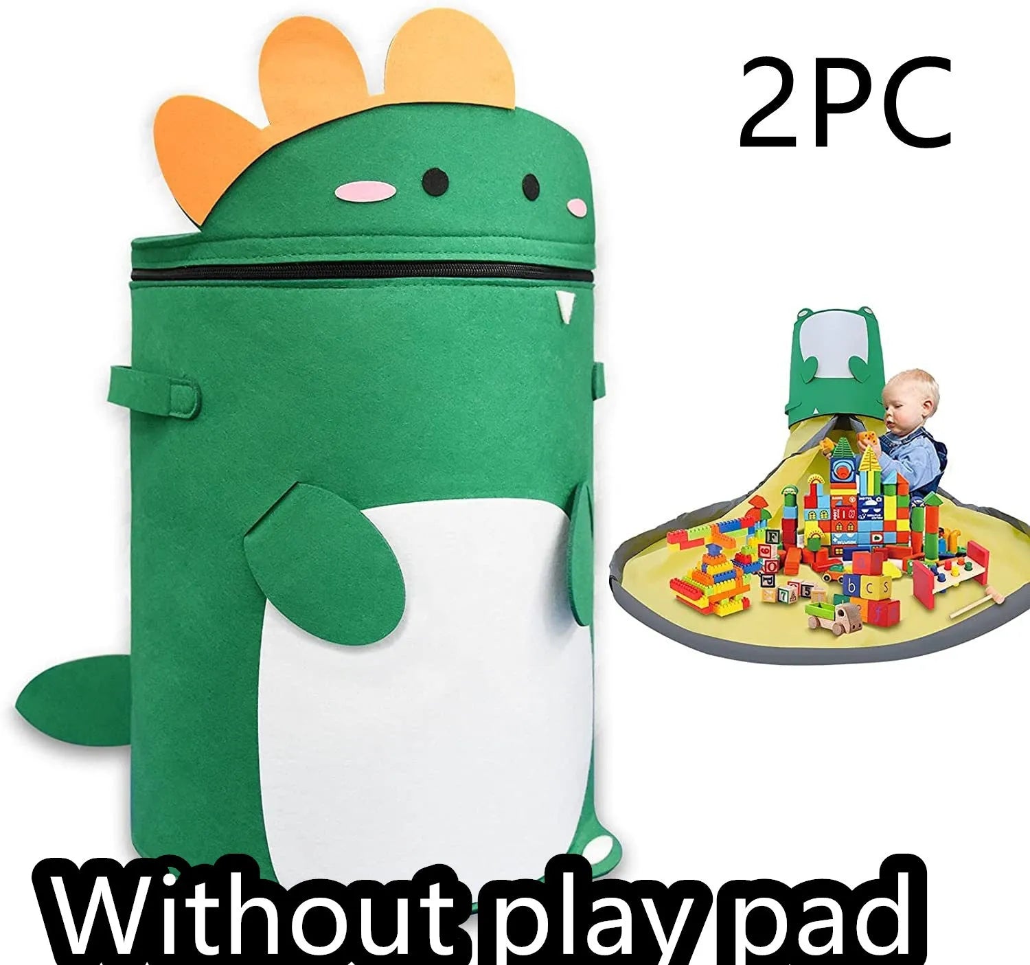 Green felt cube storage bag with a pull rope, laid flat as a play mat.