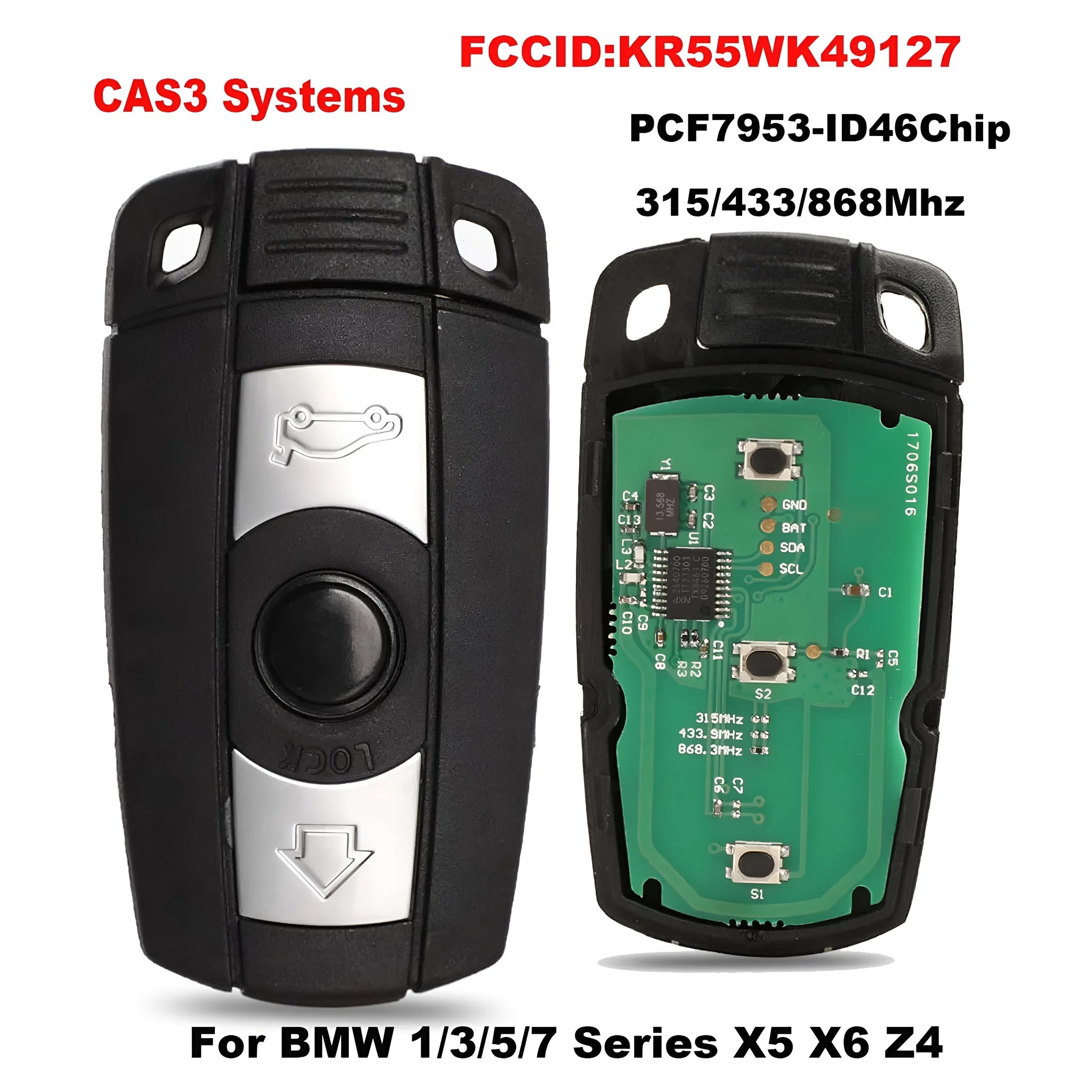 BMW semi-intelligent car remote key fob replacement unit, model HU92.