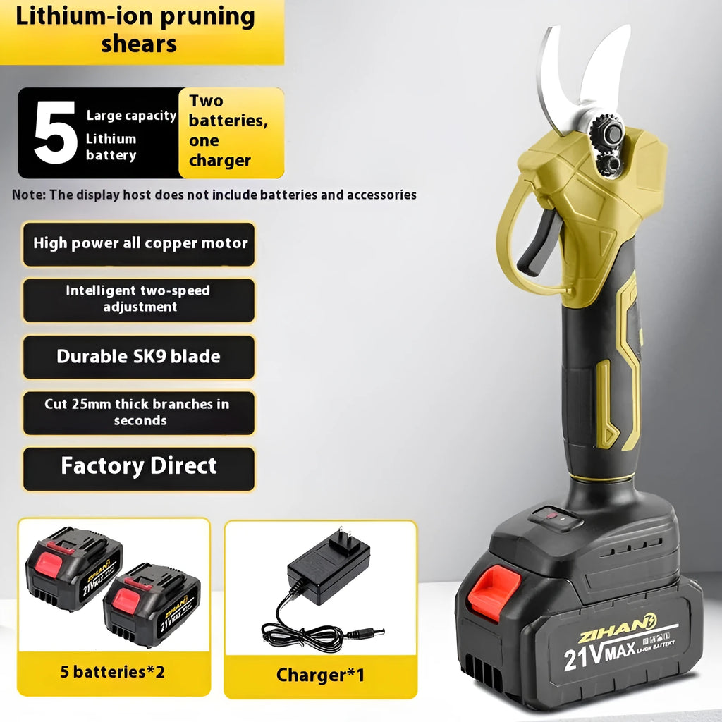 Wireless electric pruning clippers with lithium battery and plastic storage case