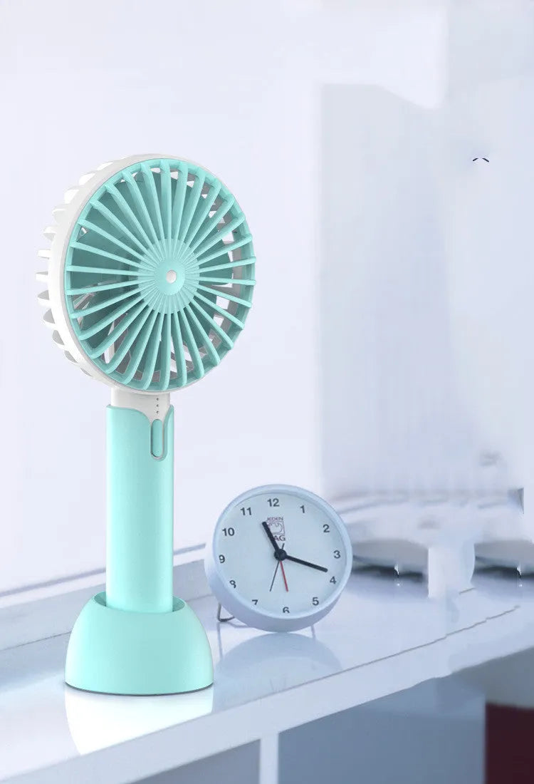 Blue mini silent USB desktop and handheld fan with three-speed control