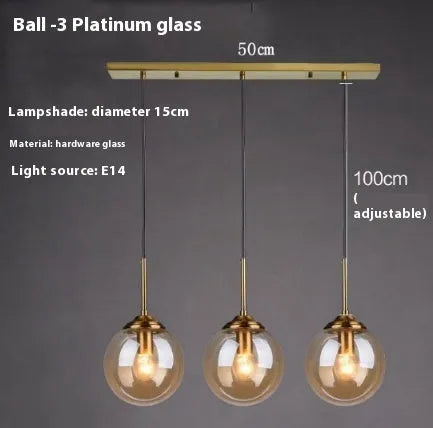 Nordic style round ball glass chandelier ceiling light with clear glass shades.