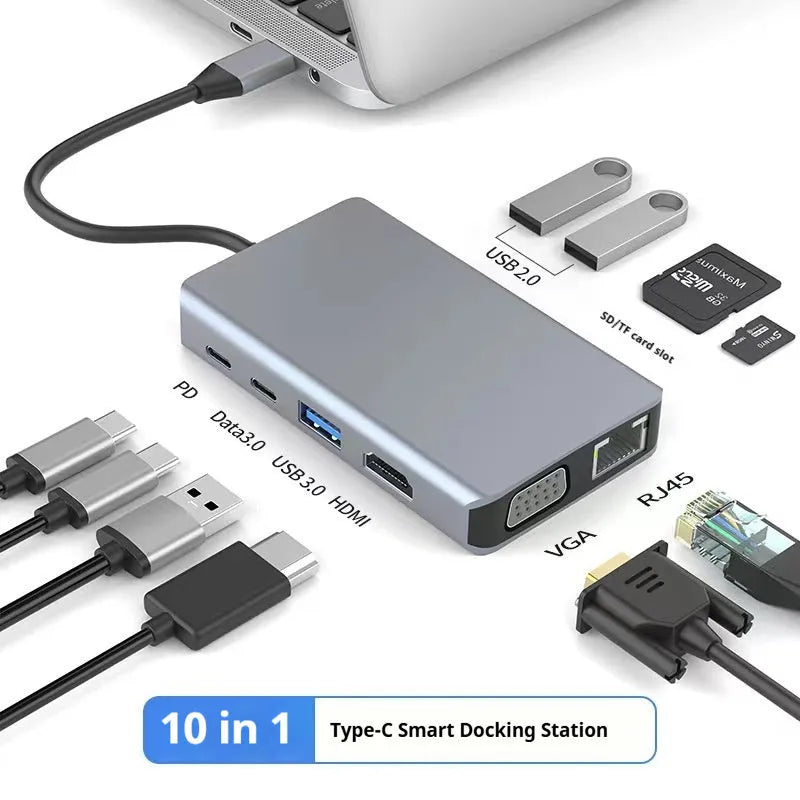 Type-C 7-in-1 expansion dock with HDMI port, USB 3.0 hub, and 15cm connecting cable