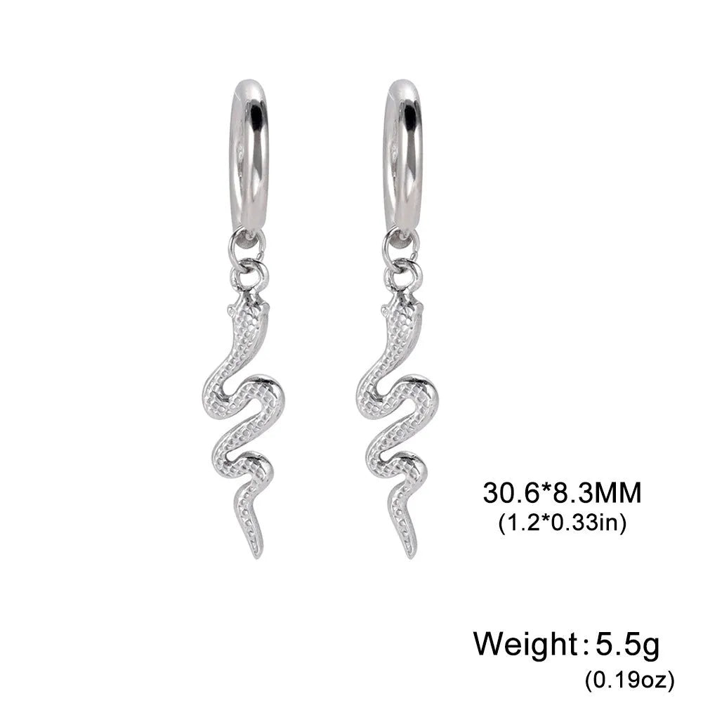 Stainless steel snake vintage earrings with gold electroplating and clip-on fastening